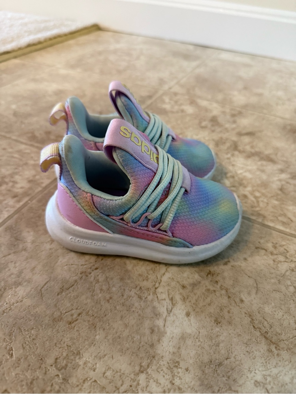 Size 5 Baby Tie-Dye Pastel Adidas Shoes with Cloud Foam Sole